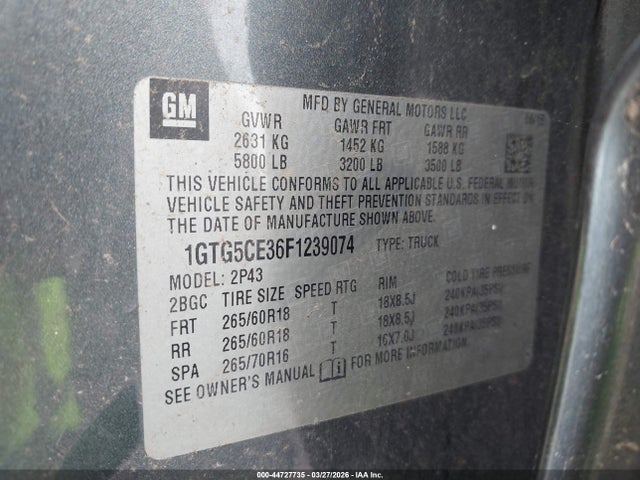 Продажа на аукционе авто 2015 Gmc Canyon Slt, vin: 1GTG5CE36F1239074, номер лота: 44727735