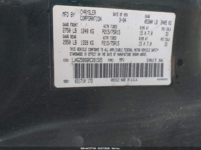 Продажа на аукционе авто 1994 Jeep Grand Cherokee Laredo, vin: 1J4GZ58S6RC281525, номер лота: 44727736