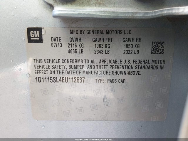 Продаж на аукціоні авто 2014 Chevrolet Impala 1lt, vin: 1G1115SL4EU112637, номер лоту: 44727752