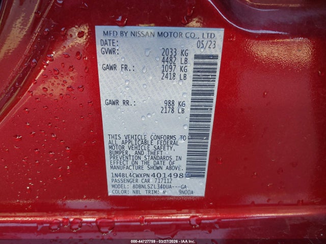 1N4BL4CWXPN401498 Nissan Altima Sr Intelligent Awd