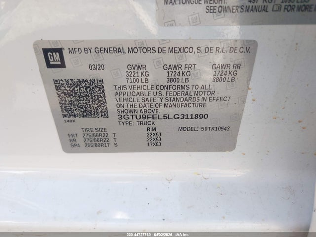 Aukcja sprzedaży 2020 Gmc Sierra 1500 4wd  Short Box Denali, vin: 3GTU9FEL5LG311890, numer aukcji: 44727760