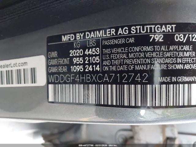 44727768 :رقم المزاد ، WDDGF4HBXCA712742 vin ، 2012 Mercedes-benz C 250 Sport مزاد بيع