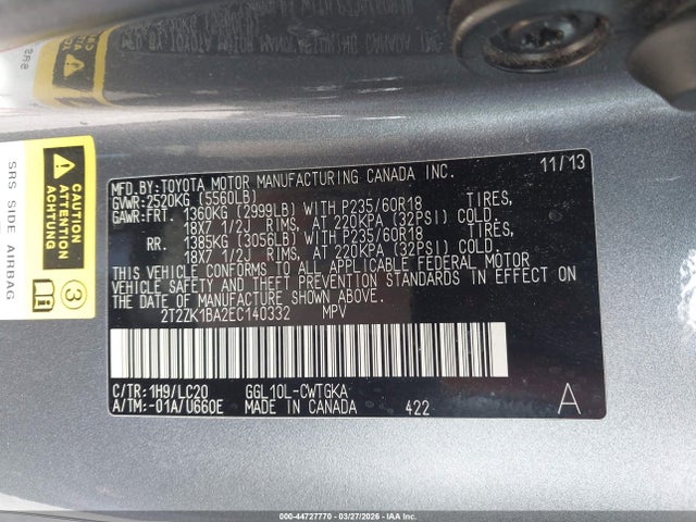 2T2ZK1BA2EC140332 Lexus RX 350