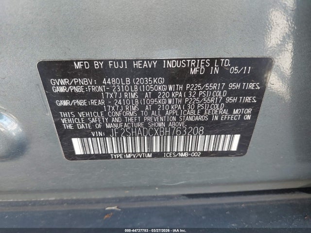 Продаж на аукціоні авто 2011 Subaru Forester 2.5x Premium, vin: JF2SHADCXBH763208, номер лоту: 44727783