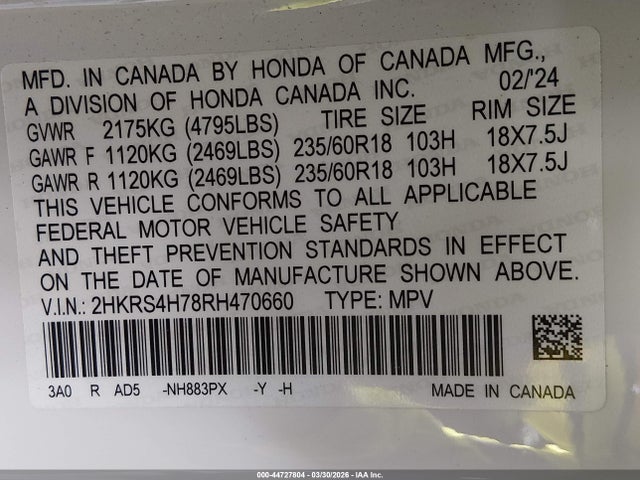 2HKRS4H78RH470660 Honda Cr-v Ex-l Awd