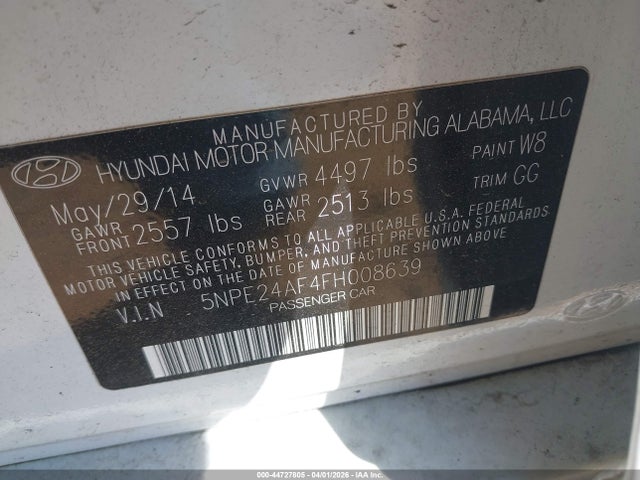 44727805 :رقم المزاد ، 5NPE24AF4FH008639 vin ، 2015 Hyundai Sonata Se مزاد بيع