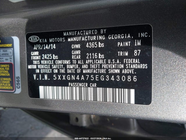 5XXGN4A75EG343086 KIA OPTIMA EX