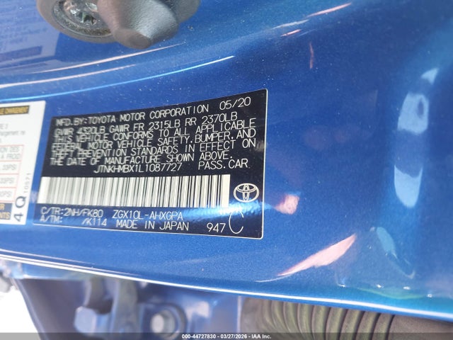 44727830 :رقم المزاد ، JTNKHMBX1L1087727 vin ، 2020 Toyota C-hr Xle مزاد بيع