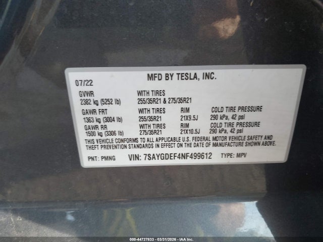 7SAYGDEF4NF499612 Tesla Model Y Performance Dual Motor All-wheel Drive