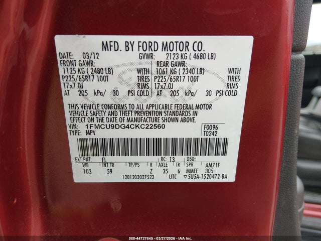 2012 FORD ESCAPE 1FMCU9DG4CKC22560 Photo 8