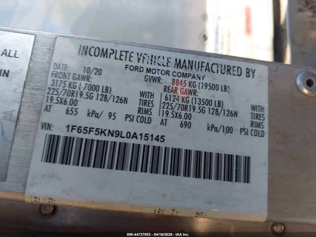 Продаж на аукціоні авто 2020 Ford F-59 Commercial Stripped, vin: 1F65F5KN9L0A15145, номер лоту: 44727853