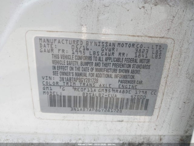 3N1AB7AP8GY281728 Nissan Sentra Fe+ S/s/sl/sr/sv