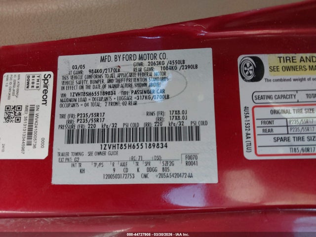 2005 FORD MUSTANG 1ZVHT85H655189834 Photo 8
