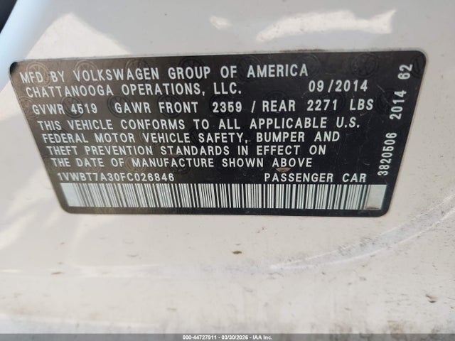 2015 VOLKSWAGEN PASSAT 1VWBT7A30FC026846 Photo 8