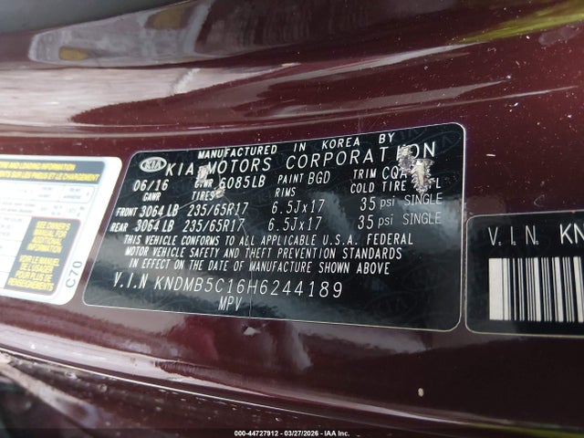 Продаж на аукціоні авто 2017 Kia Sedona Lx, vin: KNDMB5C16H6244189, номер лоту: 44727912