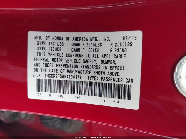 1HGCR2F58GA136979 Honda Accord Sport
