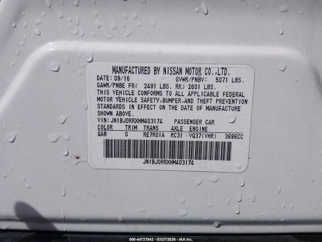 44727942 :رقم المزاد ، JN1BJ0RRXHM403174 vin ، 2017 Infiniti Qx50 مزاد بيع