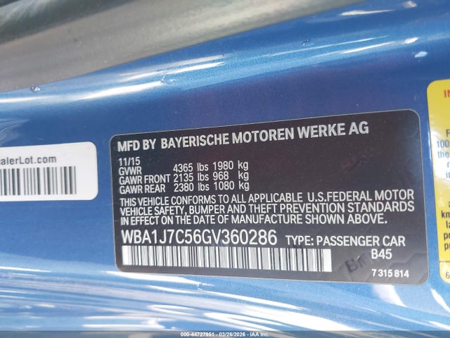Aukcja sprzedaży 2016 Bmw M235i, vin: WBA1J7C56GV360286, numer aukcji: 44727951
