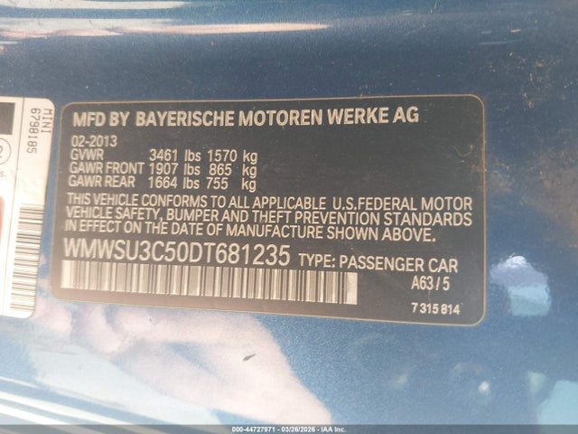 2013 MINI HARDTOP WMWSU3C50DT681235 Photo 8