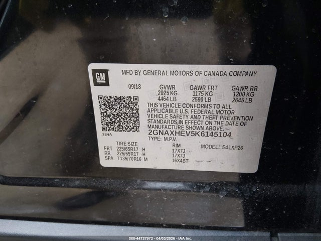 2019 Chevrolet Equinox Ls მანქანა იყიდება აუქციონზე, vin: 2GNAXHEV5K6145104, აუქციონის ნომერი: 44727972