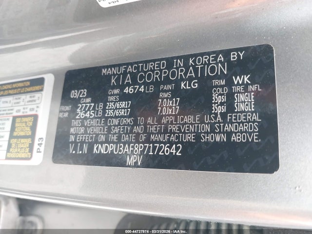 Aukcja sprzedaży 2023 Kia Sportage Lx, vin: KNDPU3AF8P7172642, numer aukcji: 44727974