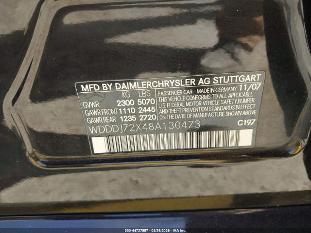 2008 Mercedes-benz Cls 550 მანქანა იყიდება აუქციონზე, vin: WDDDJ72X48A130473, აუქციონის ნომერი: 44727987