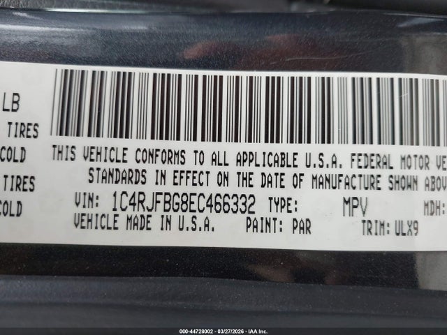 2014 Jeep Grand Cherokee Limited მანქანა იყიდება აუქციონზე, vin: 1C4RJFBG8EC466332, აუქციონის ნომერი: 44728002