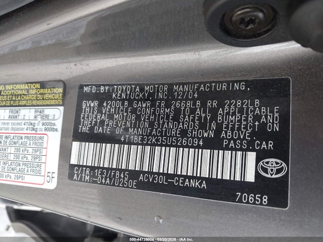 2005 TOYOTA CAMRY 4T1BE32K35U526094 Photo 8