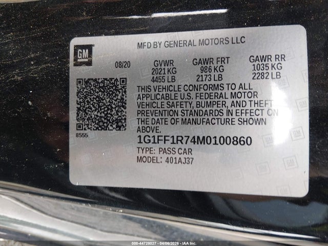 2021 Chevrolet Camaro Rwd  Lt1 მანქანა იყიდება აუქციონზე, vin: 1G1FF1R74M0100860, აუქციონის ნომერი: 44728027