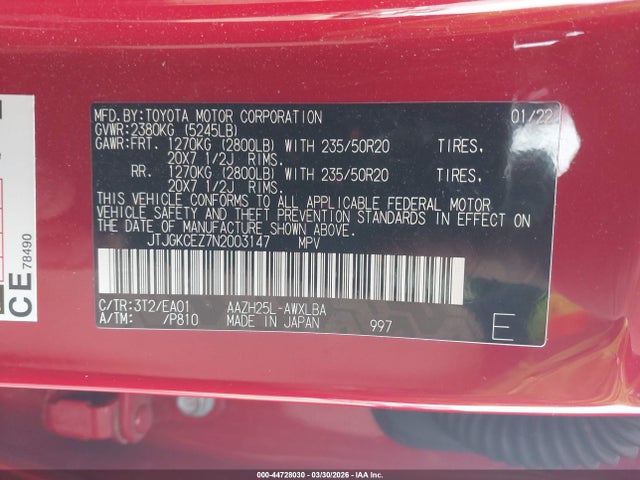 Aukcja sprzedaży 2022 Lexus Nx 350h Premium, vin: JTJGKCEZ7N2003147, numer aukcji: 44728030