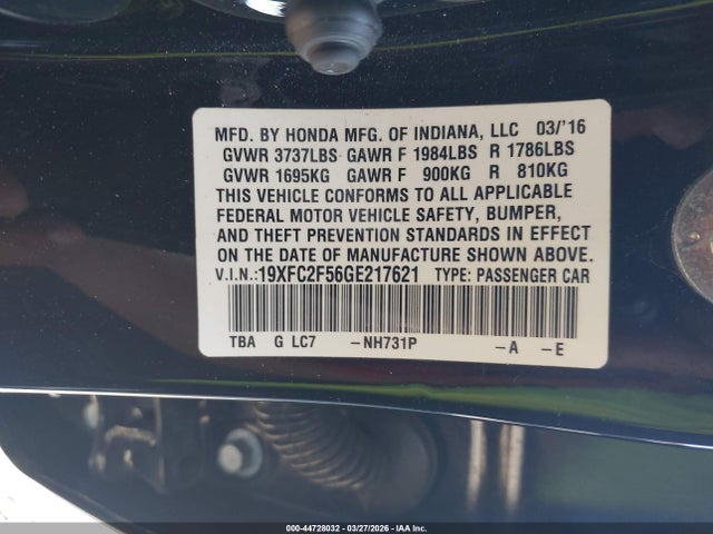 2016 HONDA CIVIC 19XFC2F56GE217621 Photo 8
