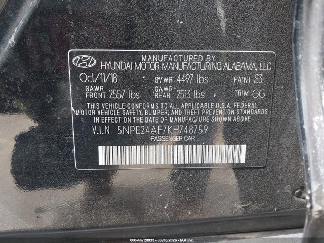 Hyundai SONATA SE 2019 5NPE24AF7KH748759 Image 9