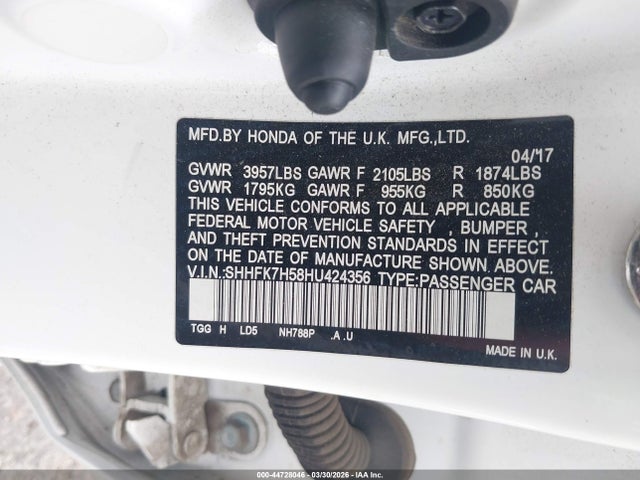 SHHFK7H58HU424356 Honda CIVIC EX