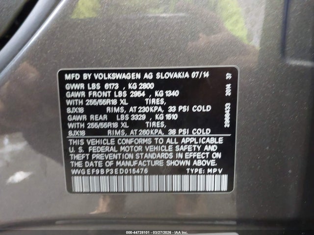 Aukcja sprzedaży 2014 Volkswagen Touareg 3.6l Sport, vin: WVGEF9BP3ED015476, numer aukcji: 44728101