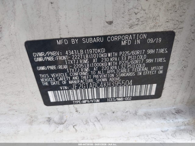 Subaru Crosstrek 2.0i 2019 JF2GTABC4KH395504 Image 9