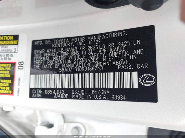 58ADZ1B10RU166743 Lexus ES 350