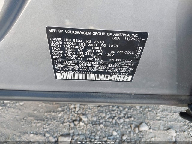 44728122 :رقم المزاد ، 1V2WC2CAXTC213850 vin ، 2026 Volkswagen Atlas Cross Sport Se With Technology مزاد بيع