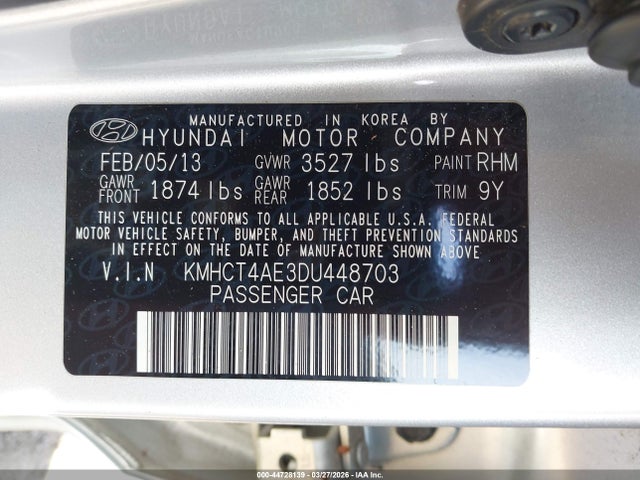 2013 HYUNDAI ACCENT KMHCT4AE3DU448703 Photo 8