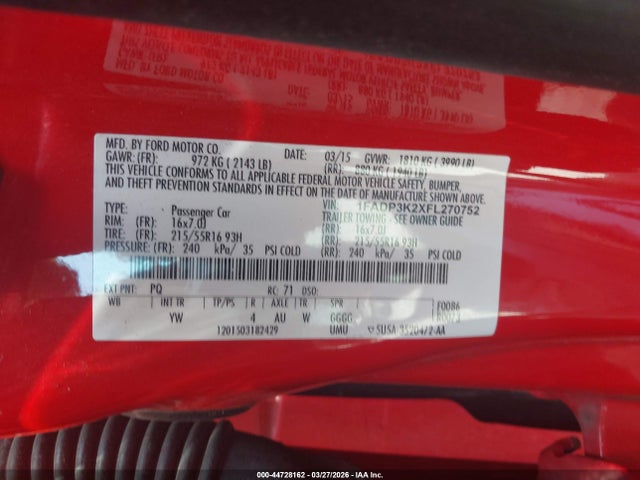 Ford FOCUS SE 2015 1FADP3K2XFL270752 Image 9
