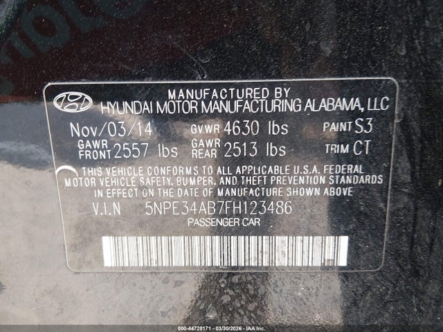 Aukcja sprzedaży 2015 Hyundai Sonata Limited 2.0t, vin: 5NPE34AB7FH123486, numer aukcji: 44728171
