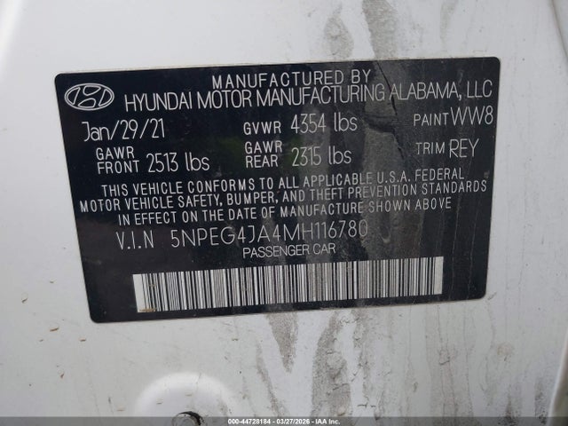 44728184 :رقم المزاد ، 5NPEG4JA4MH116780 vin ، 2021 Hyundai Sonata Se مزاد بيع