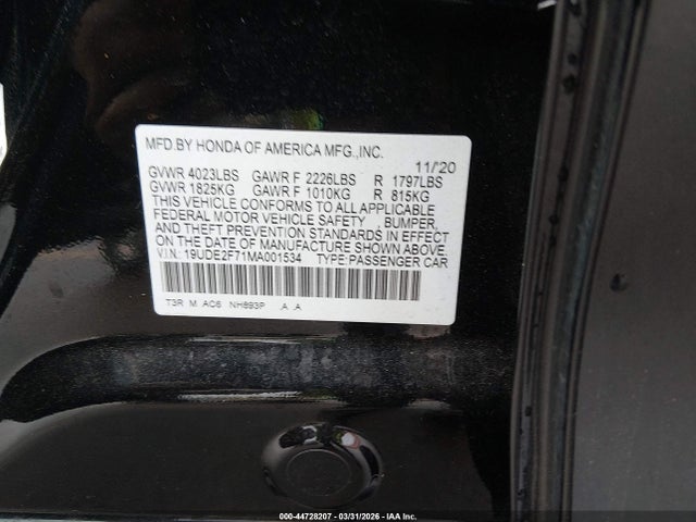 44728207 :رقم المزاد ، 19UDE2F71MA001534 vin ، 2021 Acura Ilx Premium Package/technology Package مزاد بيع