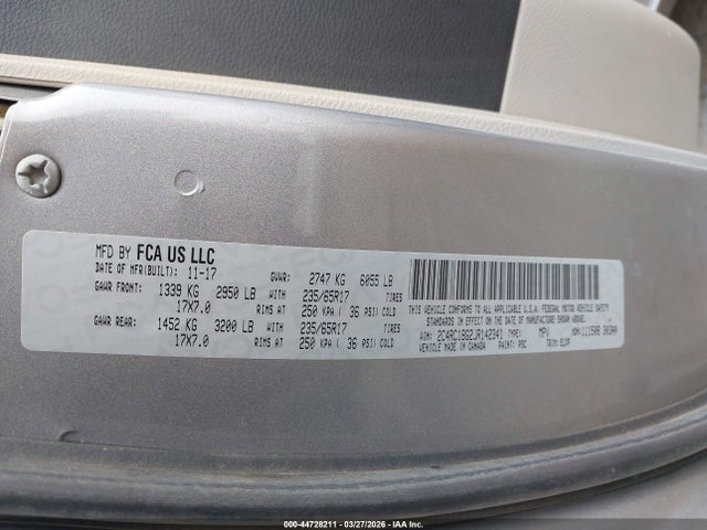 Aukcja sprzedaży 2018 Chrysler Pacifica Touring L, vin: 2C4RC1BG2JR142341, numer aukcji: 44728211
