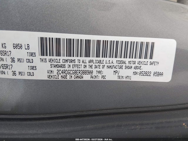 Продажа на аукционе авто 2014 Dodge Grand Caravan Sxt, vin: 2C4RDGCG8ER388900, номер лота: 44728226