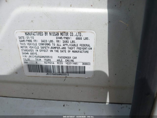 Aukcja sprzedaży 2010 Infiniti G37x, vin: JN1CV6AR4AM455512, numer aukcji: 44728237