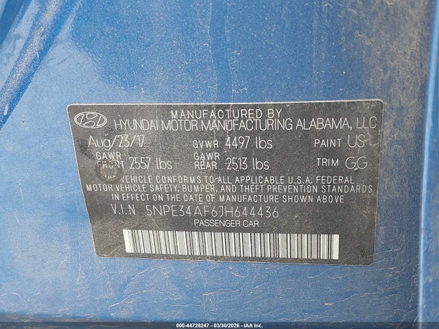Aukcja sprzedaży 2018 Hyundai Sonata Sel, vin: 5NPE34AF6JH644436, numer aukcji: 44728247