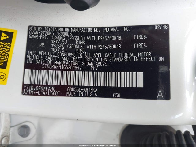 Toyota Highlander Le Plus V6 2016 5TDBKRFH1GS261942 Image 9