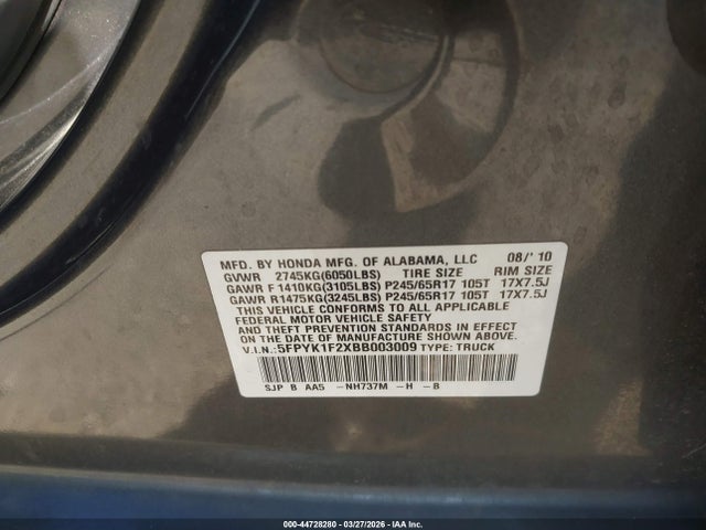 2011 HONDA RIDGELINE 5FPYK1F2XBB003009 Photo 8