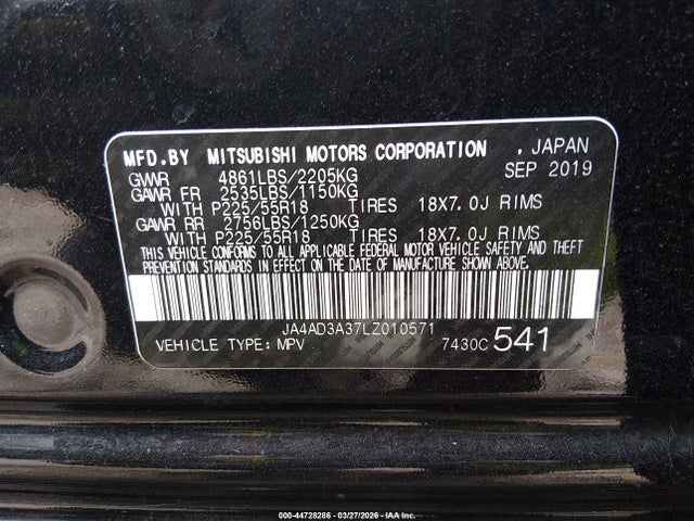 Aukcja sprzedaży 2020 Mitsubishi Outlander Le 2.4, vin: JA4AD3A37LZ010571, numer aukcji: 44728286