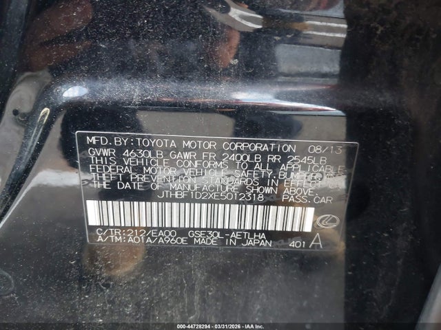 44728294 :رقم المزاد ، JTHBF1D2XE5012318 vin ، 2014 Lexus Is 250 مزاد بيع